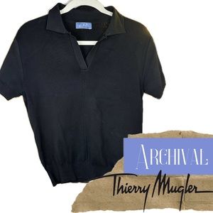 Sold - Thierry Mugler Black Cotton Polo - Sz S/M